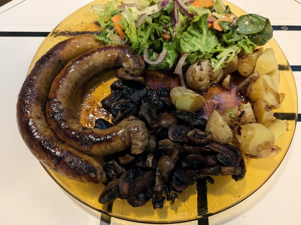 2024-08-19 Merguez, 'shrooms, fingerling potatoes, and a salad 1.jpg