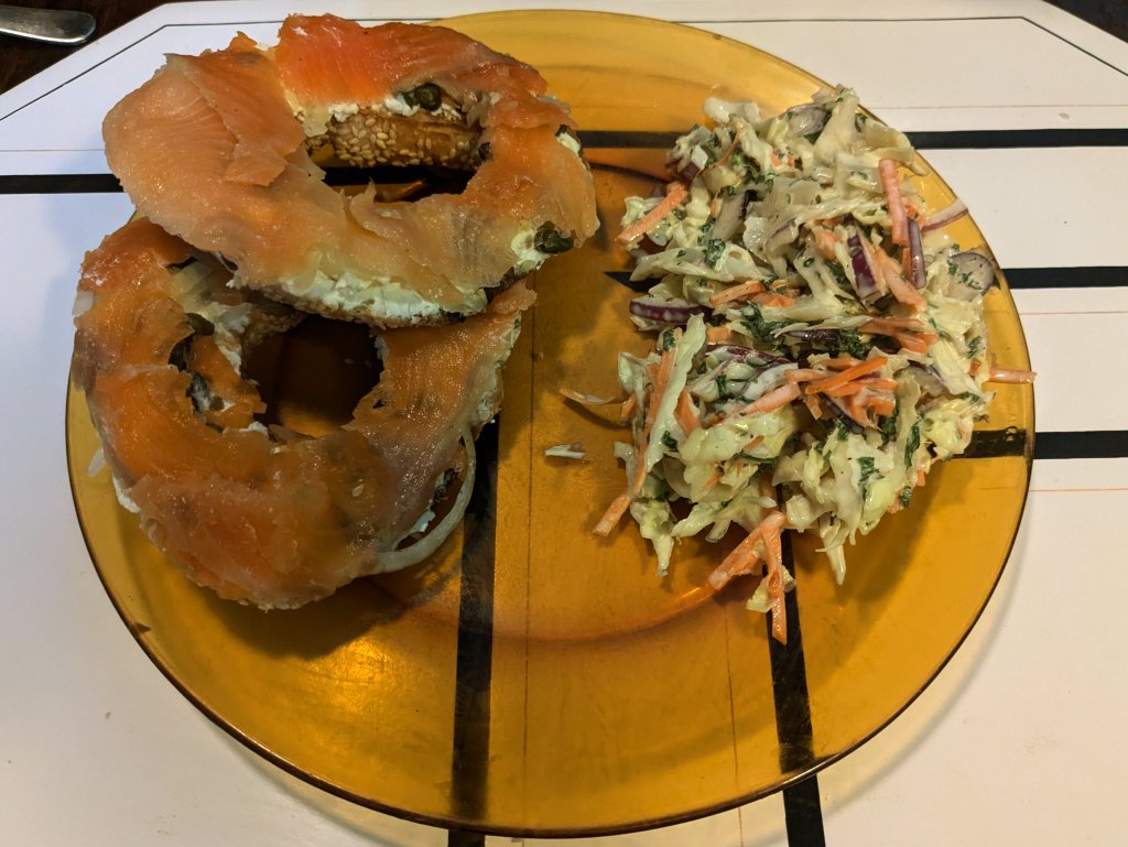 2024-09-07 Cold smoked trout on a bagel with cream cheese and coleslaw1.jpg