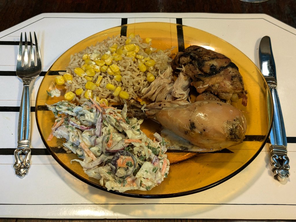 2024-09-10 Confit chicken leg, coleslaw, and brown basmati and corn1.jpg