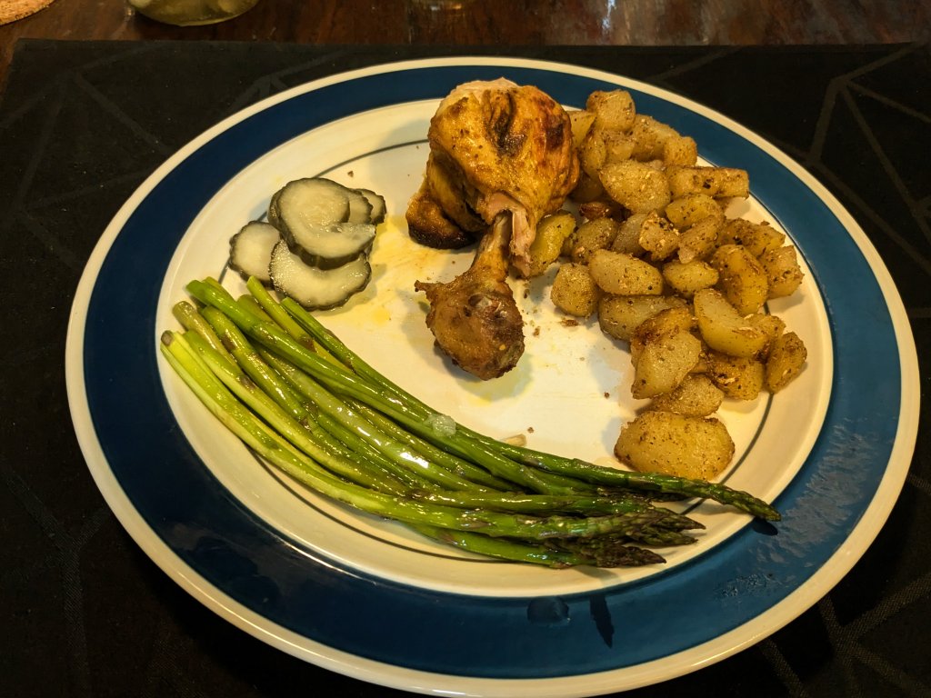 2024-10-13 Roast chicken masala and potatoes, asparagus, and cucumber salad2.jpg