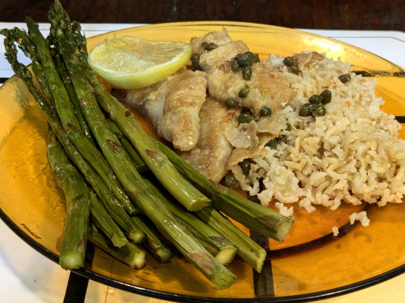 Ocean perch piccata over brown basmati rice with roasted asparagus sm.jpg