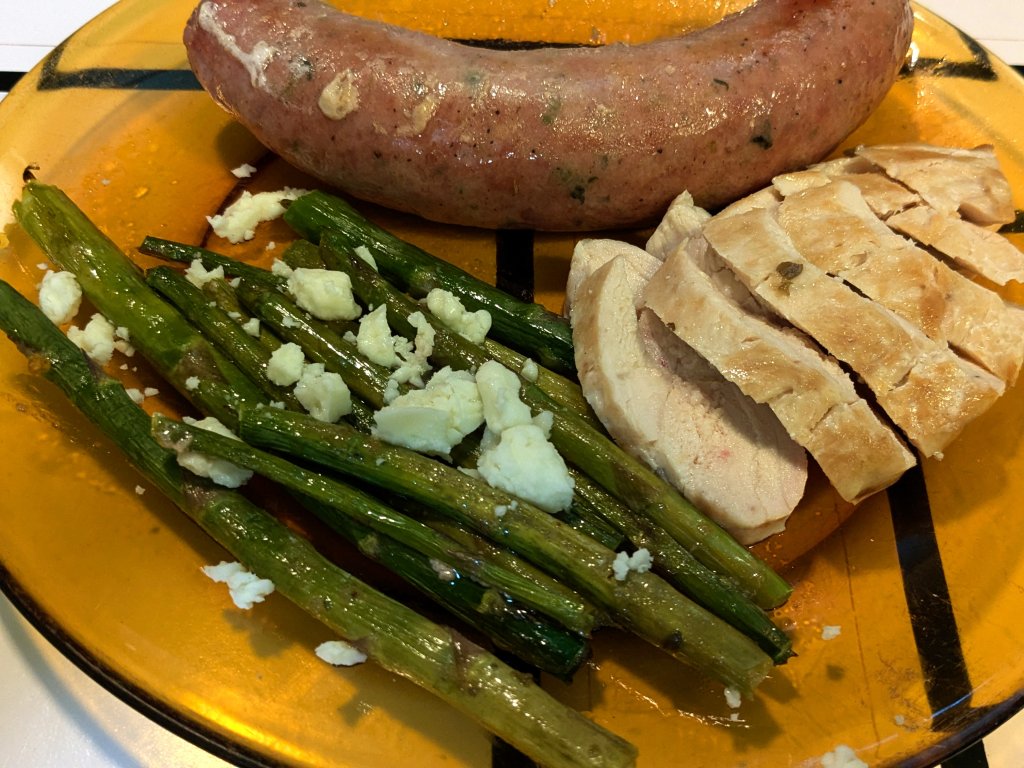 Roasted chicken breast, Santiago Lime & Cilantro Sausage, and asparagus.jpg
