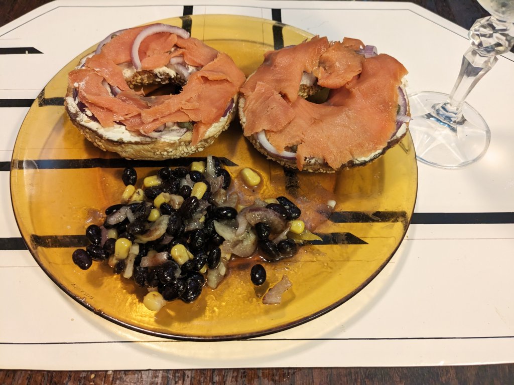 Smoked salmon on a bagel and Southwest bean salad.jpg