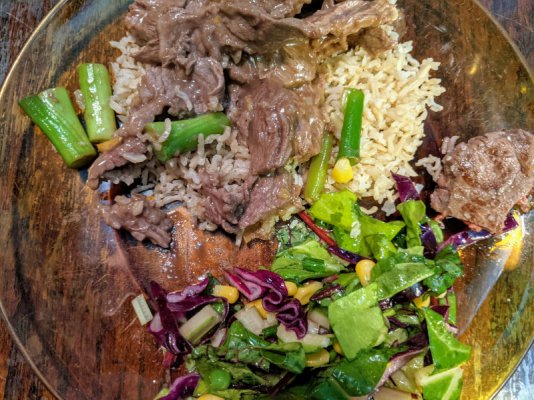 Mongolian beef on brown rice, and a salad 1.jpg