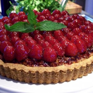 rhapsody 
raspberry/walnut/coconut tart