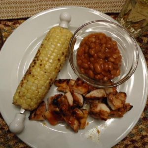 BBQ Chicken Grilled Corn on the cob and Baked Beans, MMM! That's Summertime