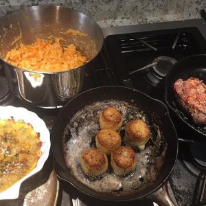 Tenderloins, baked shrimp, fondant potatoes