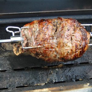 Spit roasted on a gas grill.