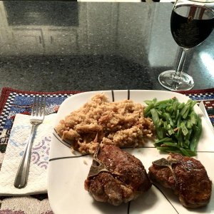 Loin Lamb Chops, Bulgar Pilaf and Green Beans with Almonds