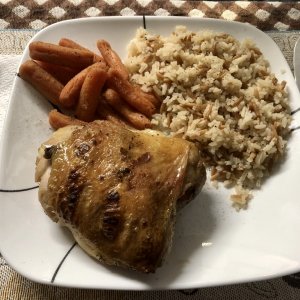 Grilled Chicken Thigh, Pilaf and Glazed Carrots