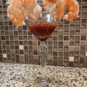 Part of our Christmas Eve Dinner, the Feast of the Seven Fishes, Shrimp Cocktail for moi!