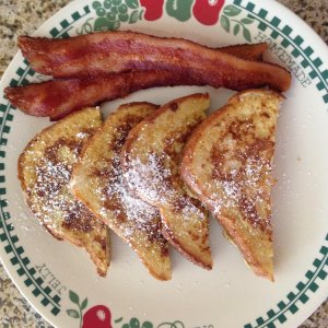 French Toast made with Brioche and a side of BACON!!!!
