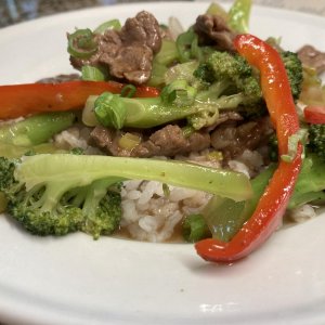 My version of Beef Broccolli, I add Sweet Onions and Sweet Bell Peppers to the mix ... more veggies the better in my house.