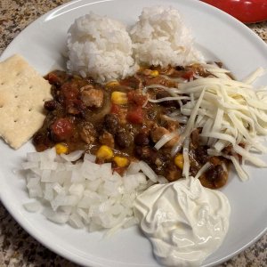 My Chicken Chili with all of the toppings on the side to let the Chili shine through.