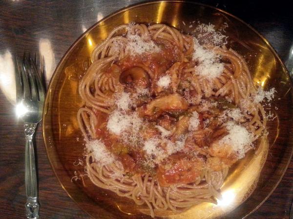 2014-03-01 Chicken cacciatore and spelt spaghetti