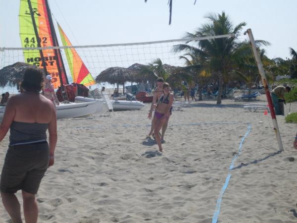Beach volleyball. Me on the left, Madeleine in the middle...her team won.