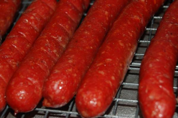 Close up of done sausages.