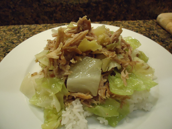kalua pig and cabbage over rice
and here's the recipe if you like: https://mykitcheninthemiddleofthedesert.wordpress.com/2013/08/08/what-another-pot/