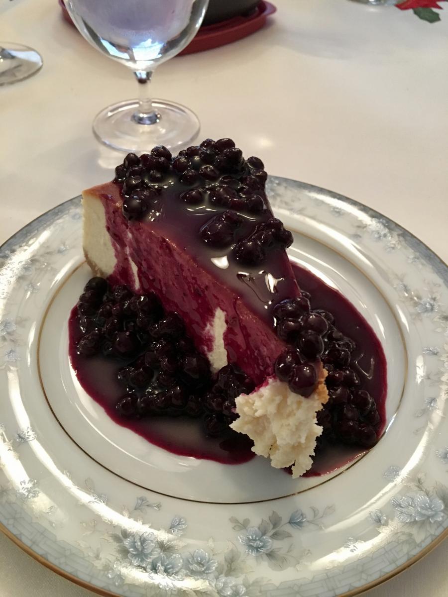 NY Style Cheesecake with blueberry topping.