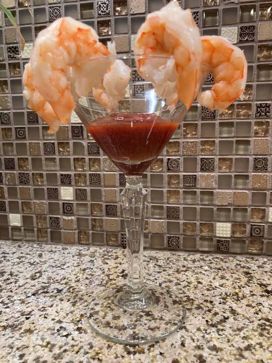 Part of our Christmas Eve Dinner, the Feast of the Seven Fishes, Shrimp Cocktail for moi!