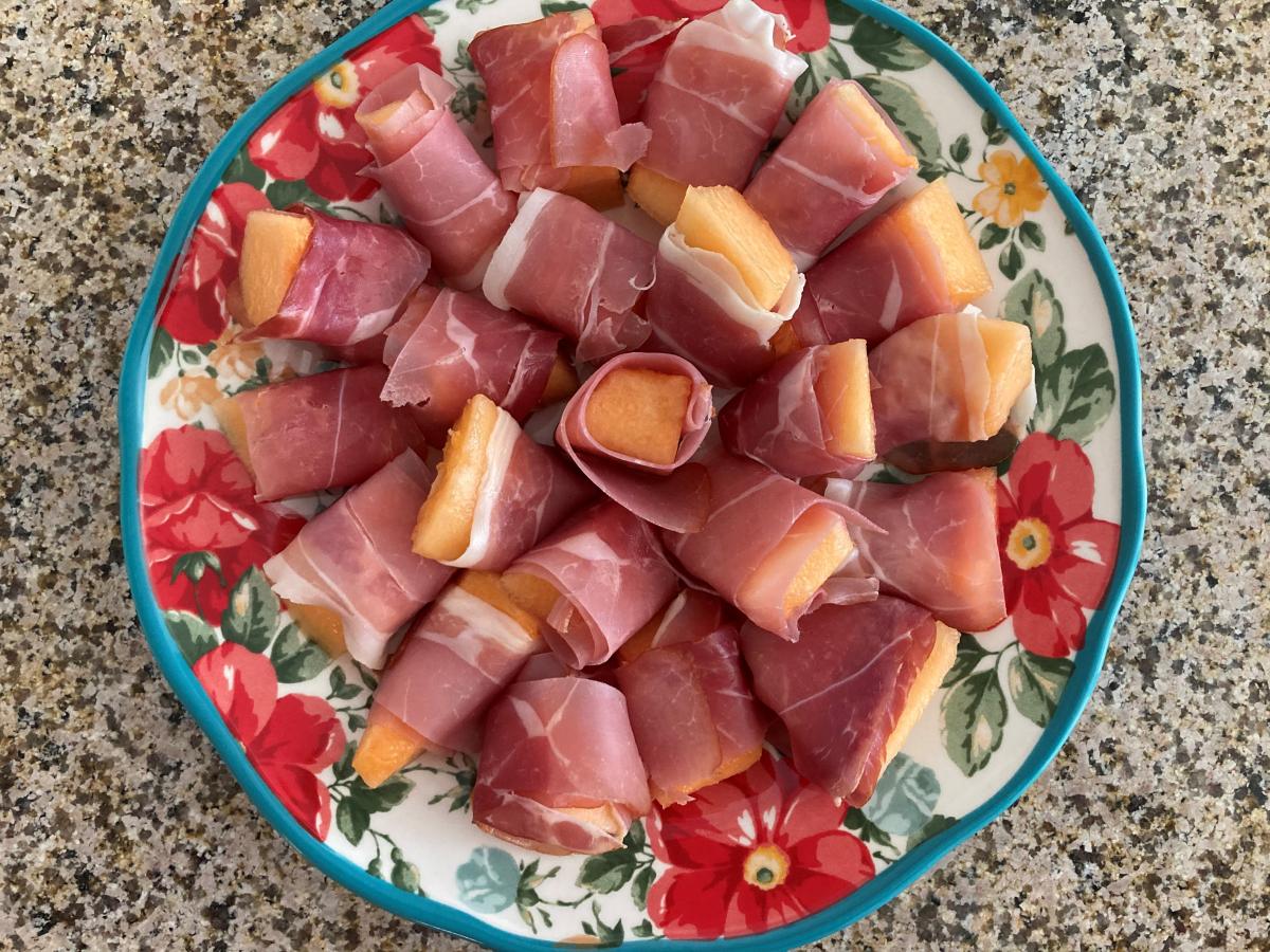 Prosciutto wrapped Tuscan Melon chunks