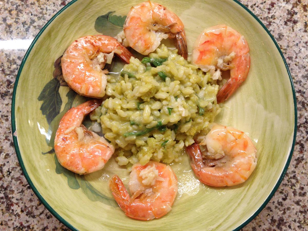 Trader Joe's Asparagus Risotto with steamed Shrimp, YUM!